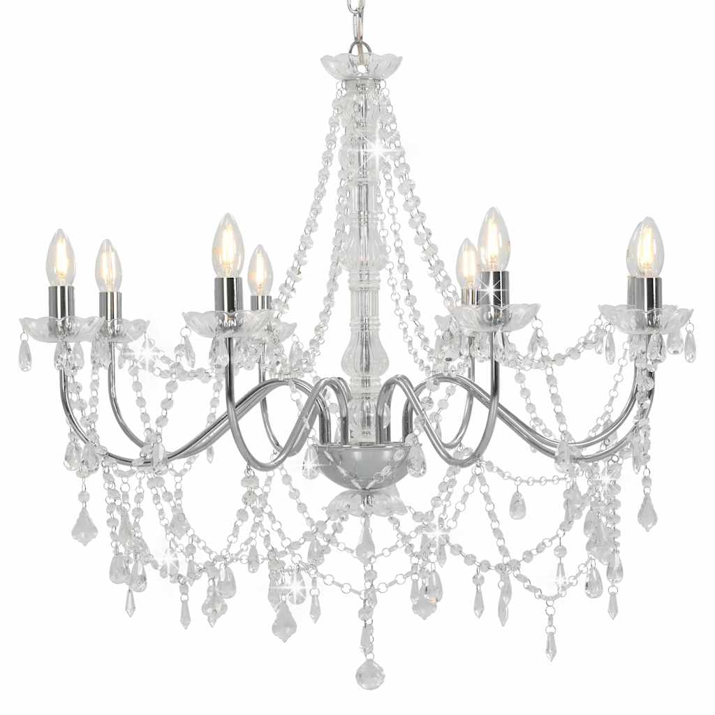 vidaXL Chandelier with Beads Silver 8 x E14 Bulbs