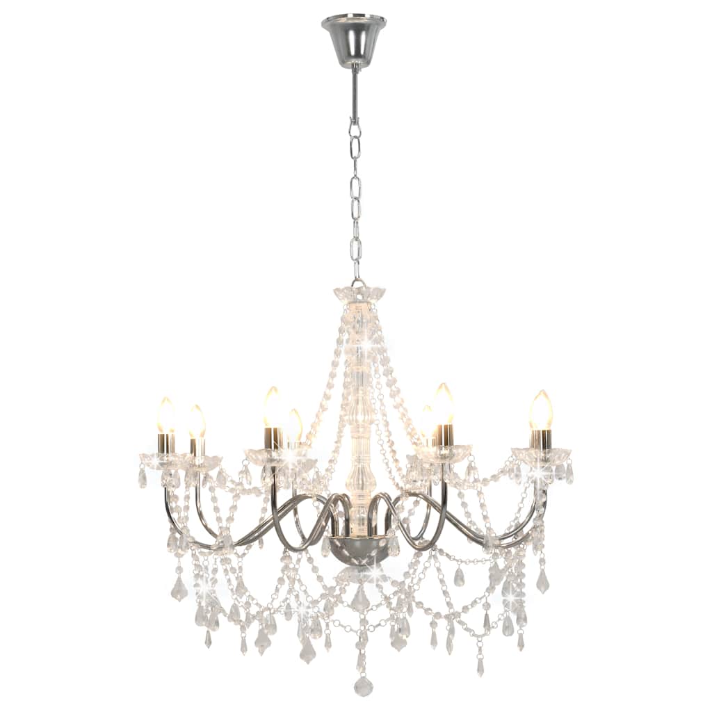 vidaXL Chandelier with Beads Silver 8 x E14 Bulbs