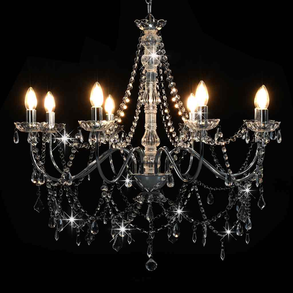 vidaXL Chandelier with Beads Silver 8 x E14 Bulbs