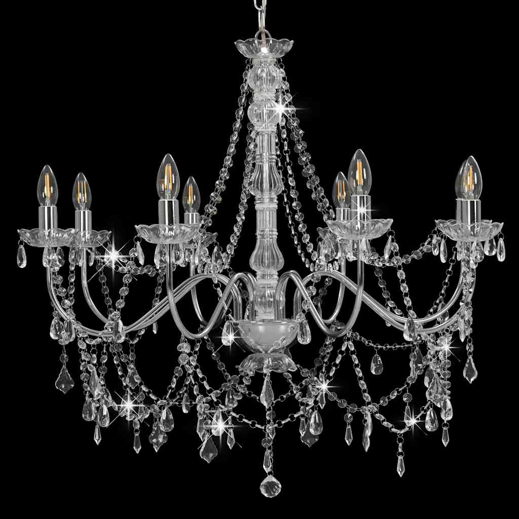 vidaXL Chandelier with Beads Silver 8 x E14 Bulbs