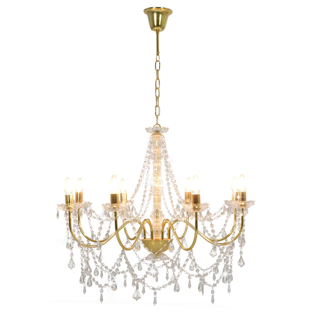 vidaXL Chandelier with Beads Golden 8 x E14 Bulbs