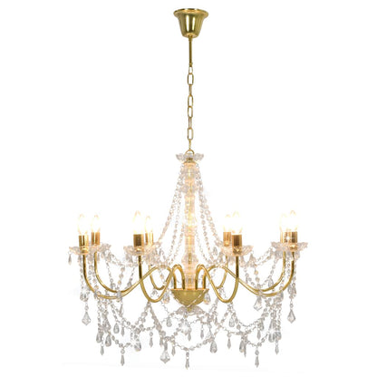 vidaXL Chandelier with Beads Golden 8 x E14 Bulbs