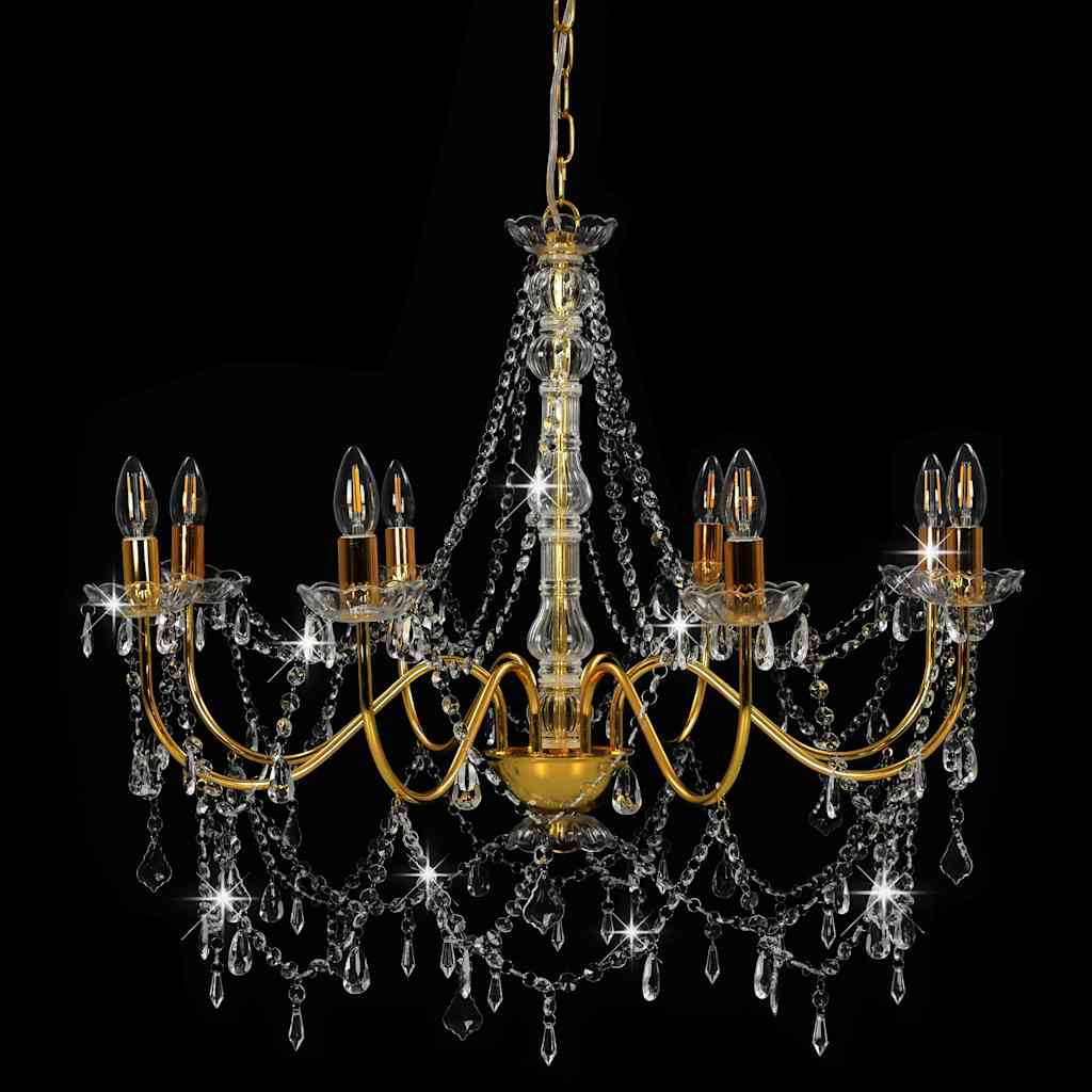 vidaXL Chandelier with Beads Golden 8 x E14 Bulbs
