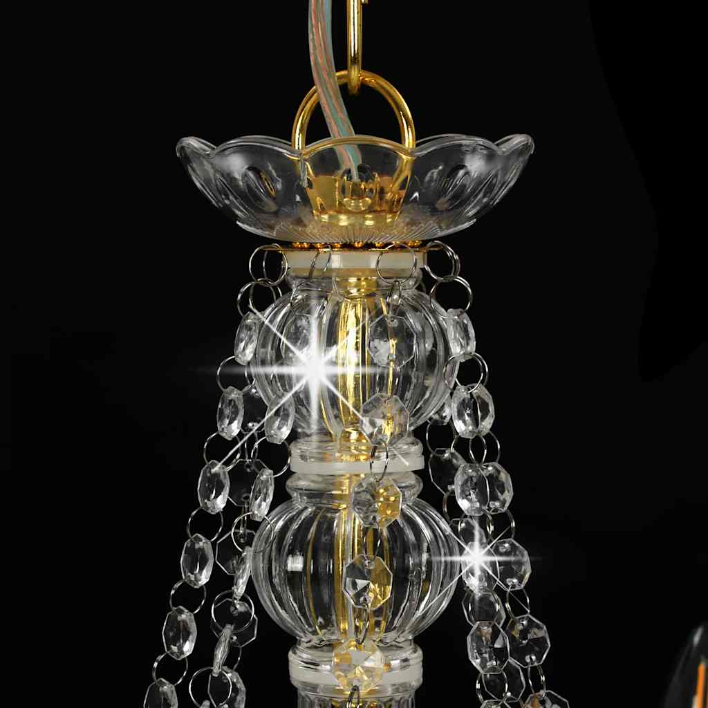 vidaXL Chandelier with Beads Golden 8 x E14 Bulbs