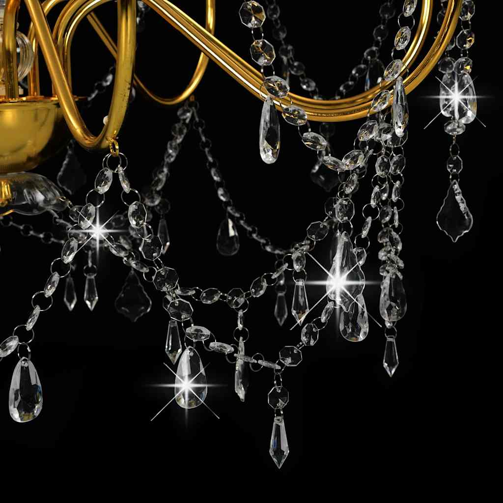 vidaXL Chandelier with Beads Golden 8 x E14 Bulbs