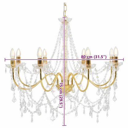 vidaXL Chandelier with Beads Golden 8 x E14 Bulbs