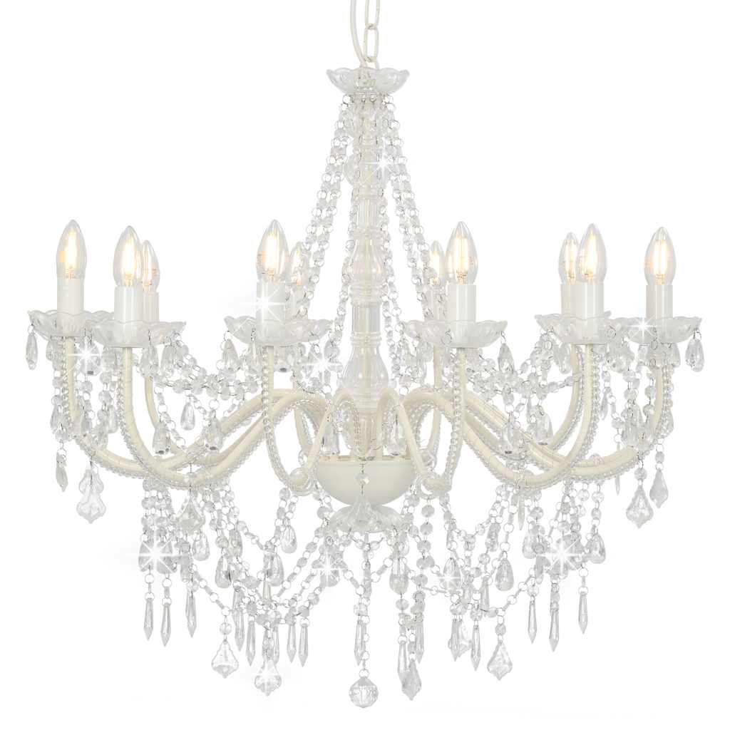 vidaXL Chandelier | White and Transparent | Metal frame and acrylic beads