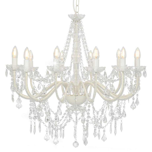 vidaXL Chandelier | White and Transparent | Metal frame and acrylic beads