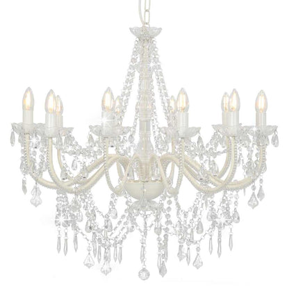 vidaXL Chandelier with Beads White 12 x E14 Bulbs