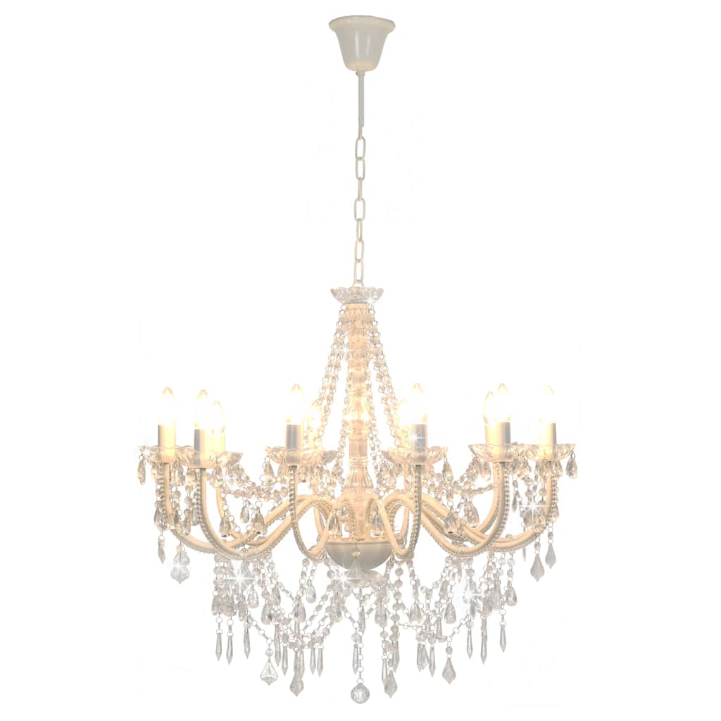 vidaXL Chandelier with Beads White 12 x E14 Bulbs