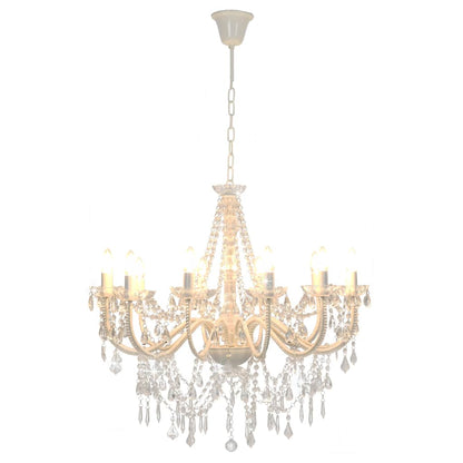 vidaXL Chandelier with Beads White 12 x E14 Bulbs