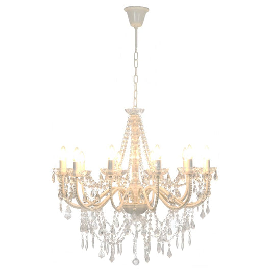 vidaXL Chandelier with Beads White 12 x E14 Bulbs