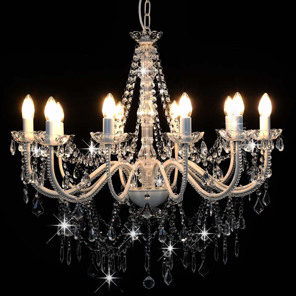 vidaXL Chandelier | White and Transparent | Metal frame and acrylic beads
