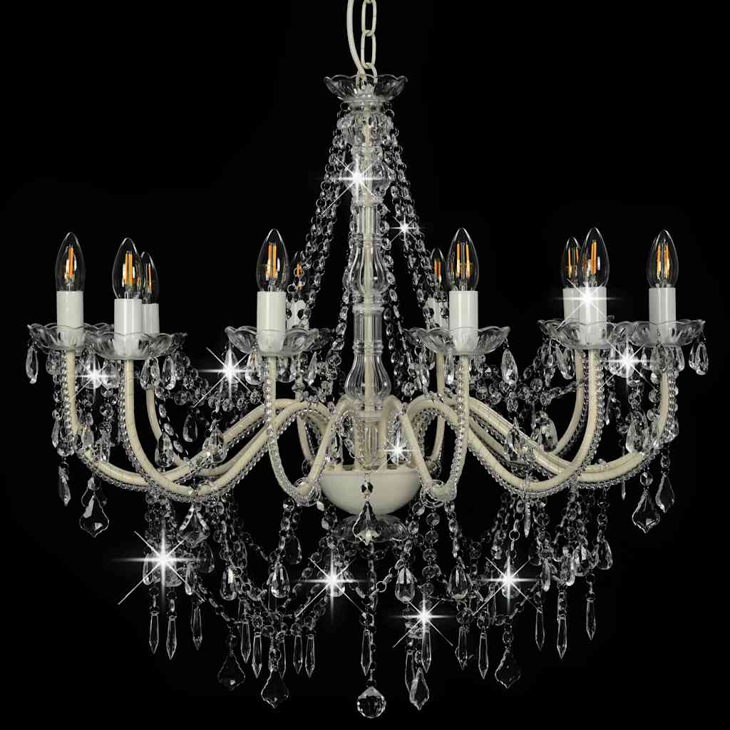 vidaXL Chandelier with Beads White 12 x E14 Bulbs