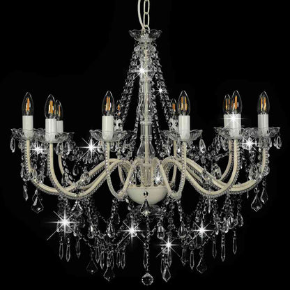 vidaXL Chandelier with Beads White 12 x E14 Bulbs