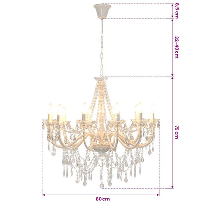 vidaXL Chandelier | White and Transparent | Metal frame and acrylic beads