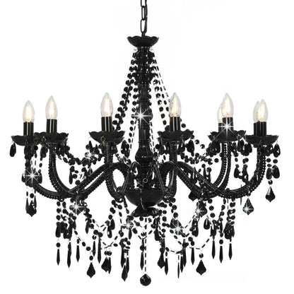 vidaXL Chandelier with Beads Black 12 x E14 Bulbs