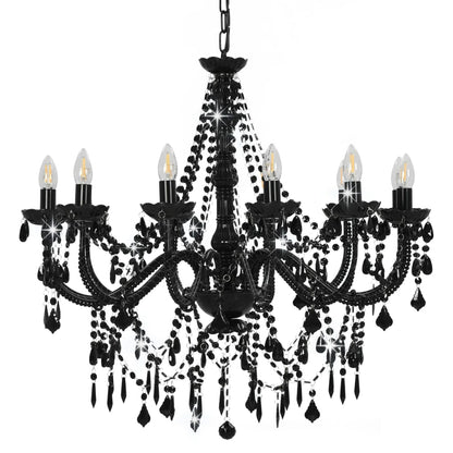 vidaXL Chandelier with Beads Black 12 x E14 Bulbs