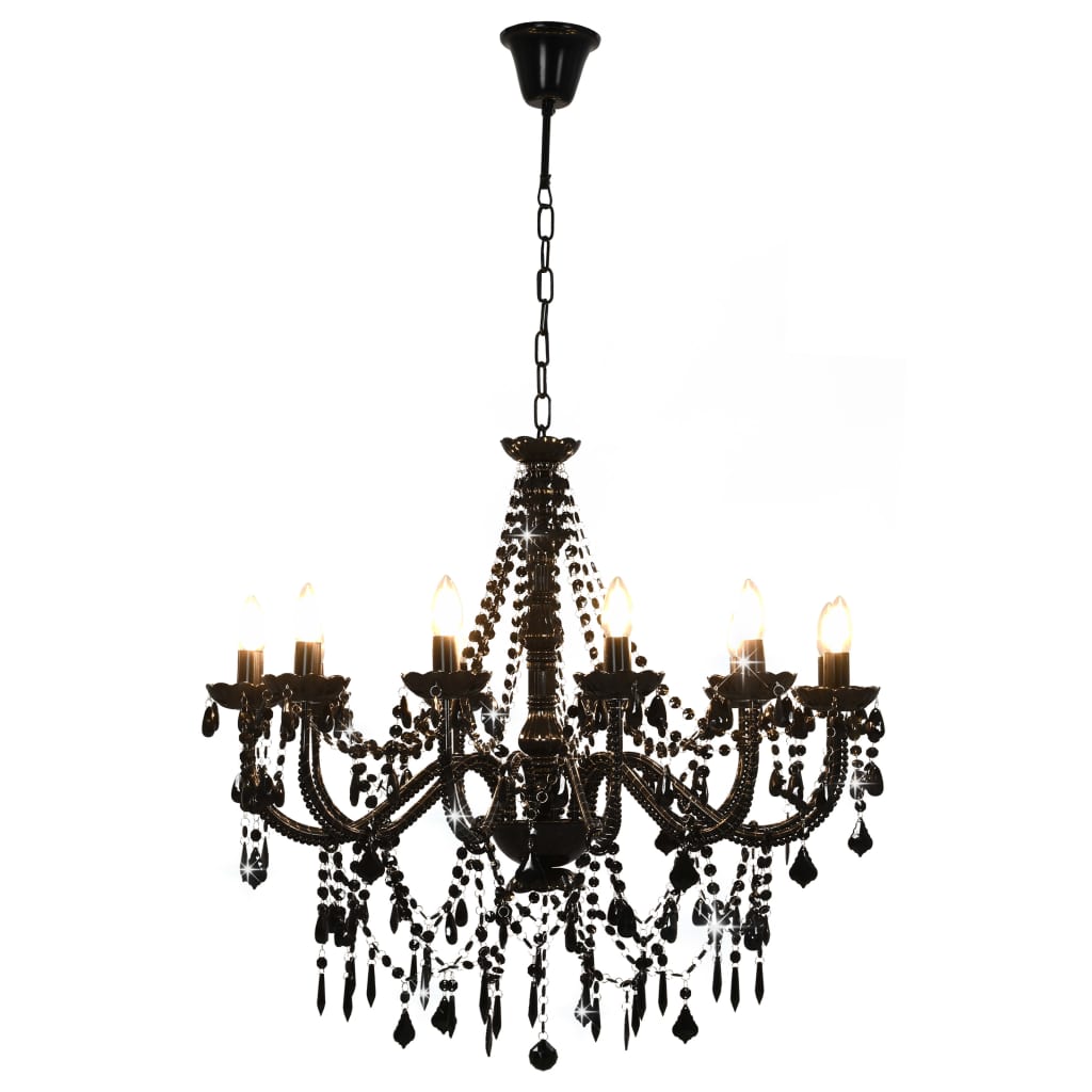 vidaXL Chandelier with Beads Black 12 x E14 Bulbs