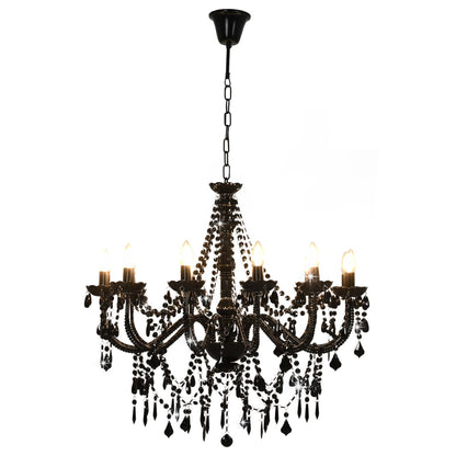 vidaXL Chandelier with Beads Black 12 x E14 Bulbs