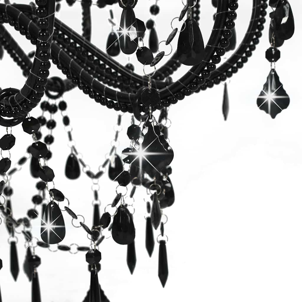 vidaXL Chandelier with Beads Black 12 x E14 Bulbs