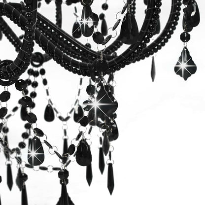 vidaXL Chandelier with Beads Black 12 x E14 Bulbs