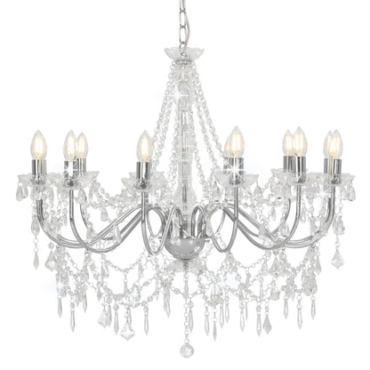 vidaXL Chandelier with Beads Silver 12 x E14 Bulbs