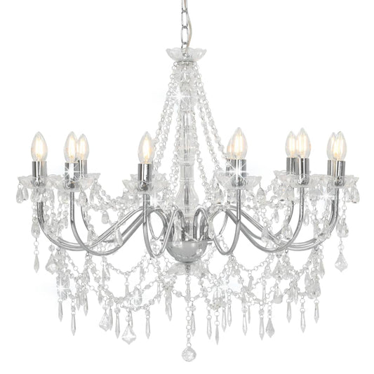 vidaXL Chandelier with Beads Silver 12 x E14 Bulbs