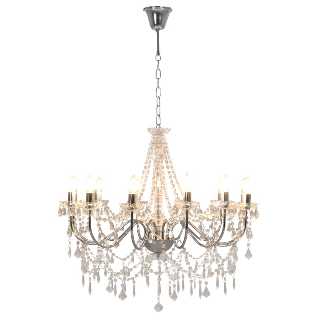 vidaXL Chandelier with Beads Silver 12 x E14 Bulbs