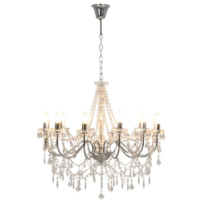 vidaXL Chandelier with Beads Silver 12 x E14 Bulbs