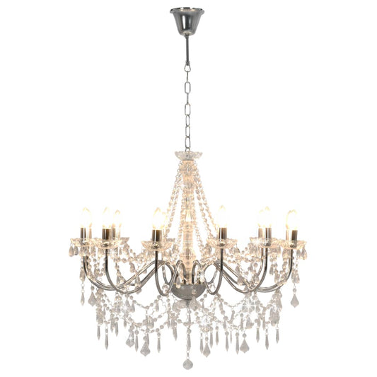 vidaXL Chandelier with Beads Silver 12 x E14 Bulbs