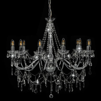 vidaXL Chandelier with Beads Silver 12 x E14 Bulbs