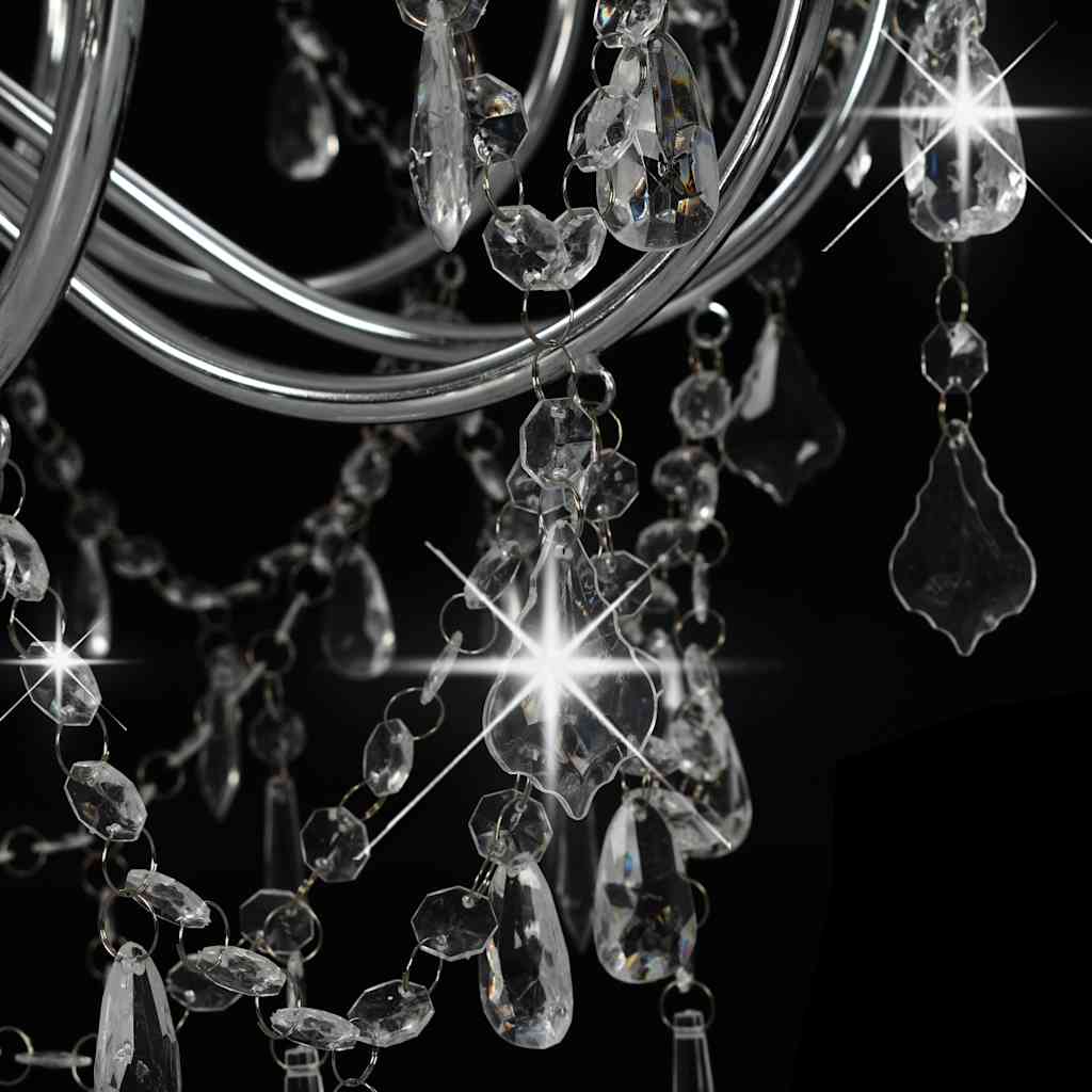 vidaXL Chandelier with Beads Silver 12 x E14 Bulbs
