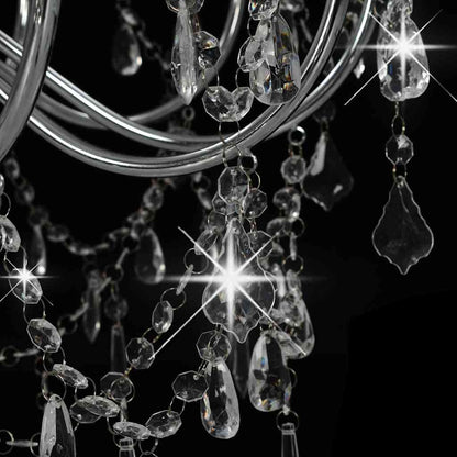vidaXL Chandelier with Beads Silver 12 x E14 Bulbs