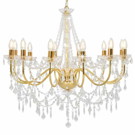 vidaXL Chandelier | Gold, Clear | Metal (frame), Acrylic (beads) | Large