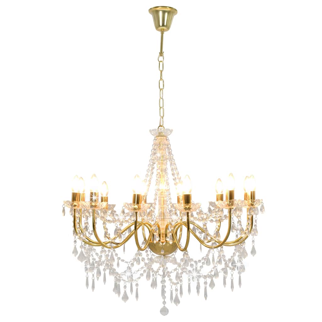 vidaXL Chandelier with Beads Golden 12 x E14 Bulbs