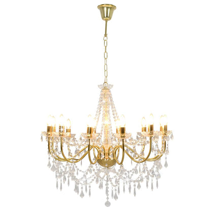 vidaXL Chandelier with Beads Golden 12 x E14 Bulbs