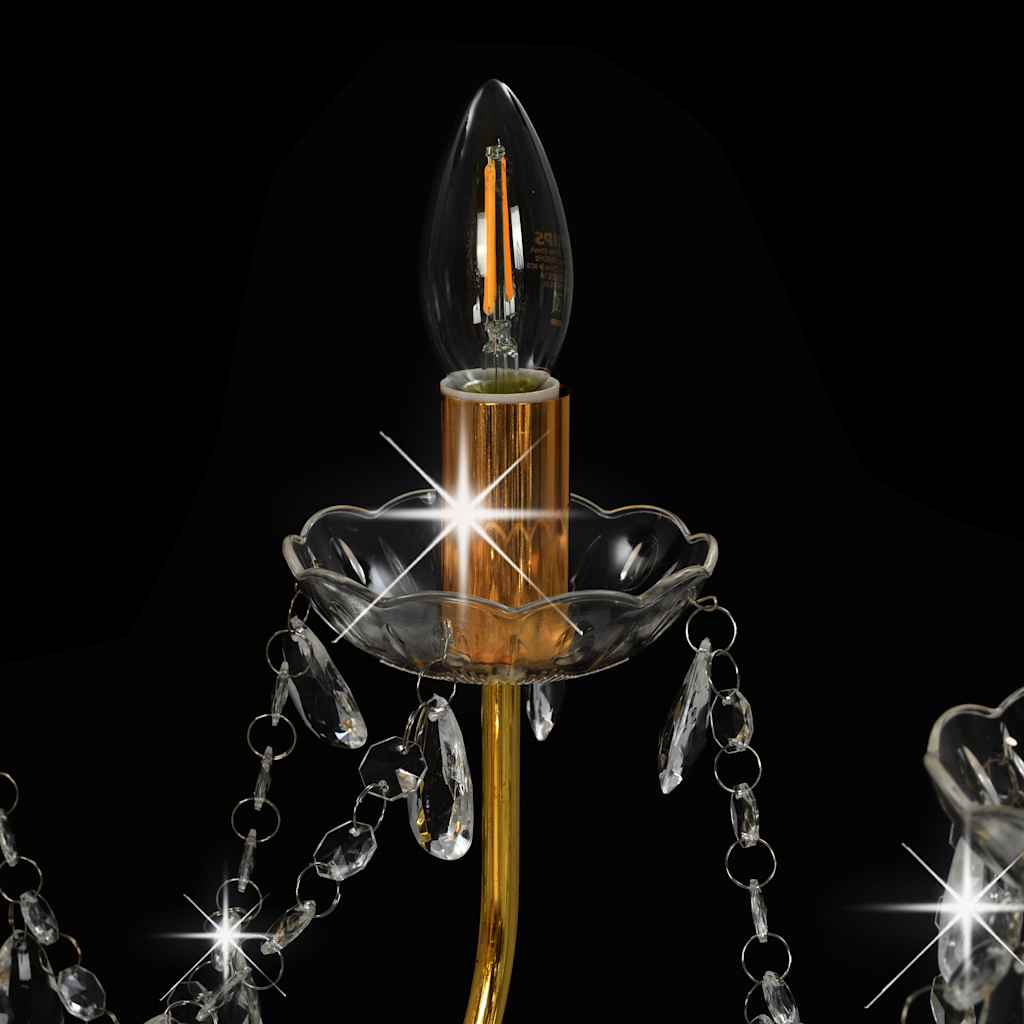 vidaXL Chandelier with Beads Golden 12 x E14 Bulbs