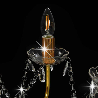 vidaXL Chandelier with Beads Golden 12 x E14 Bulbs
