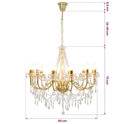 vidaXL Chandelier | Gold, Clear | Metal (frame), Acrylic (beads) | Large
