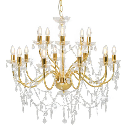 281613 vidaXL Chandelier 2-layer Golden 15 x E14 Bulbs