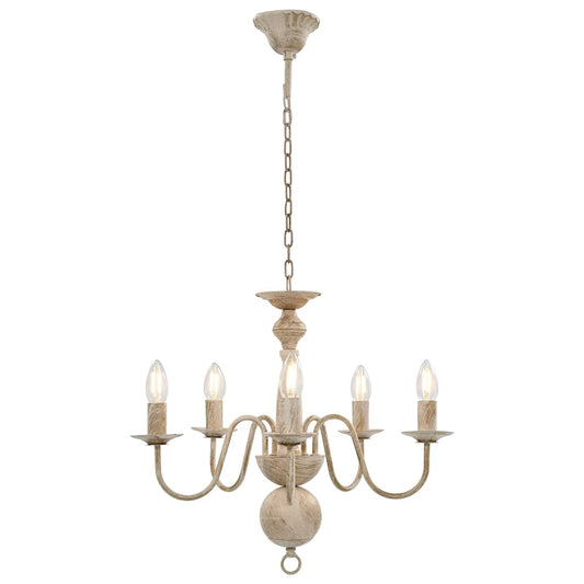 281614 vidaXL Chandelier Antique White 5 x E14 Bulbs