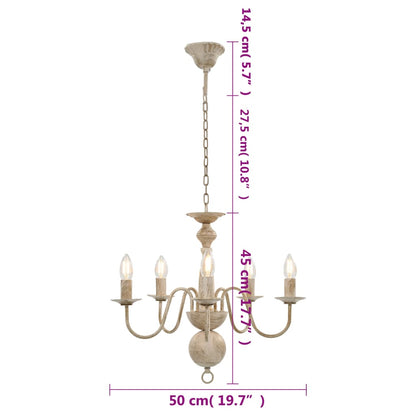 vidaXL Chandelier Antique White 5 x E14 Bulbs