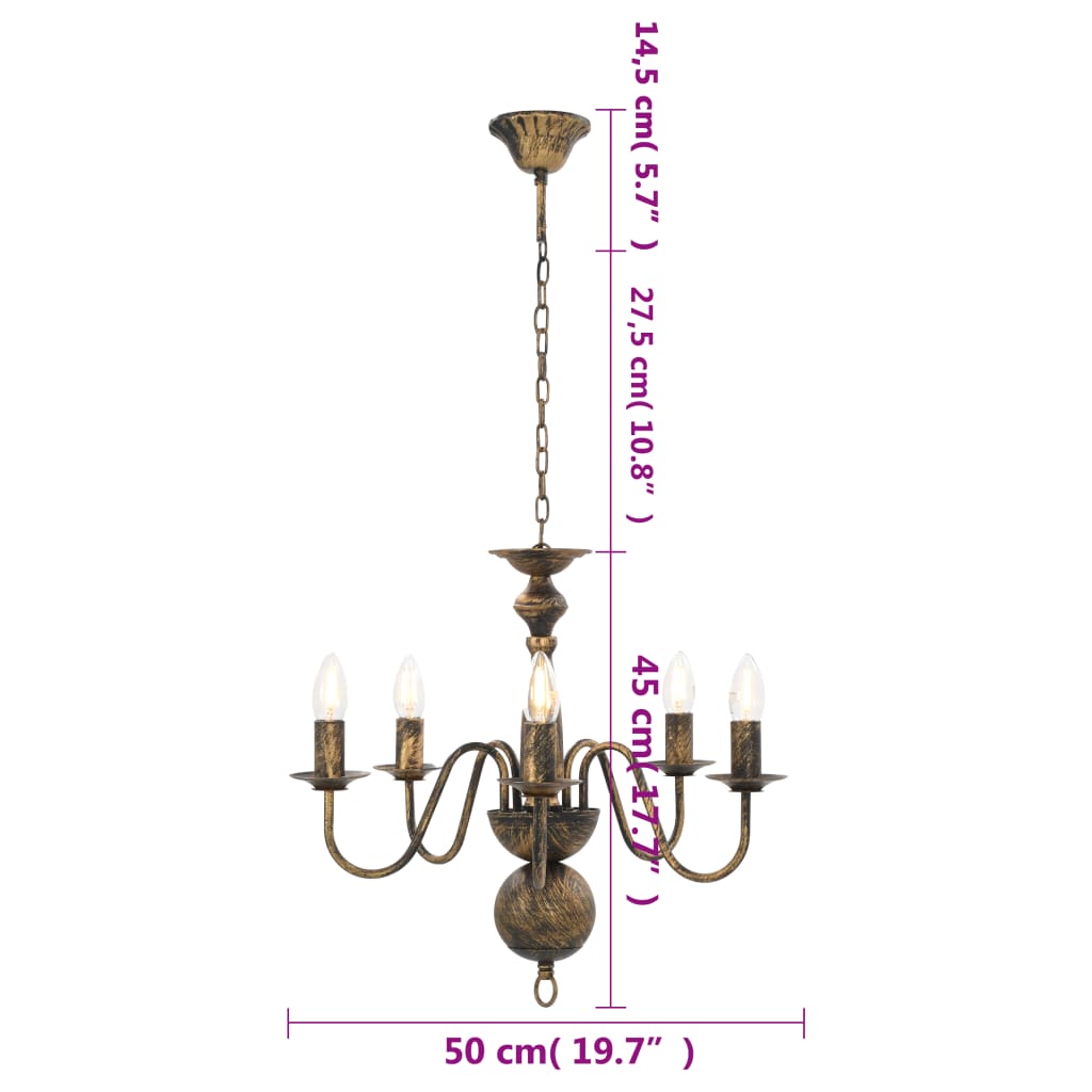 vidaXL Chandelier Antique Black 5 x E14 Bulbs