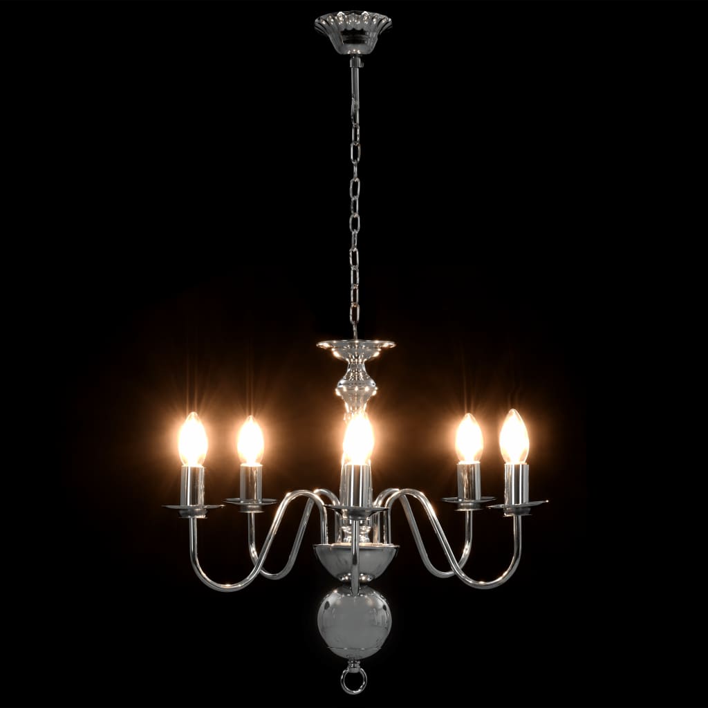 vidaXL Chandelier Silver 5 x E14 Bulbs