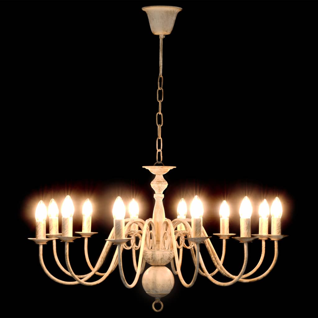 vidaXL Chandelier Antique White 12 x E14 Bulbs