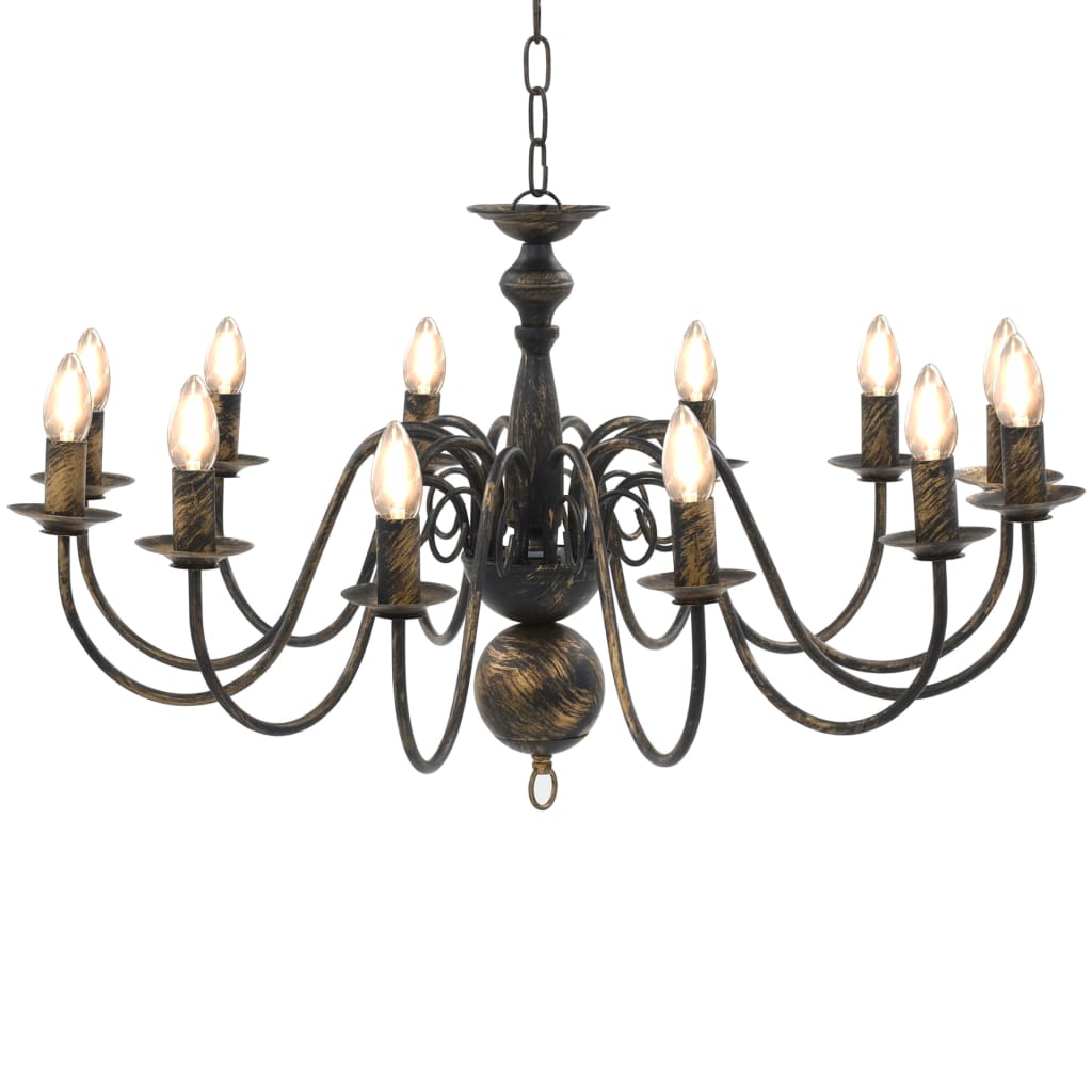 vidaXL Chandelier Antique Black 12 x E14 Bulbs