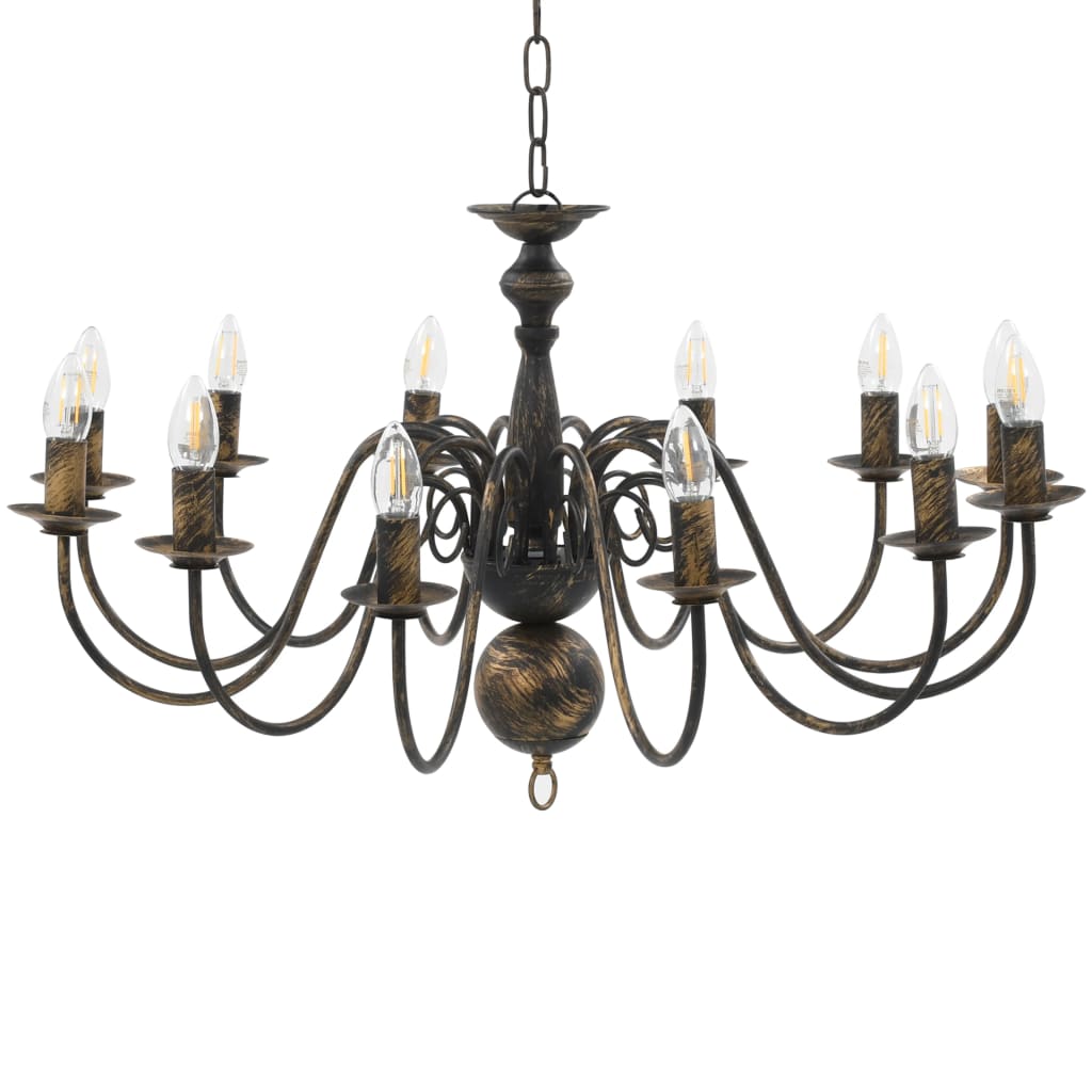 vidaXL Chandelier Antique Black 12 x E14 Bulbs