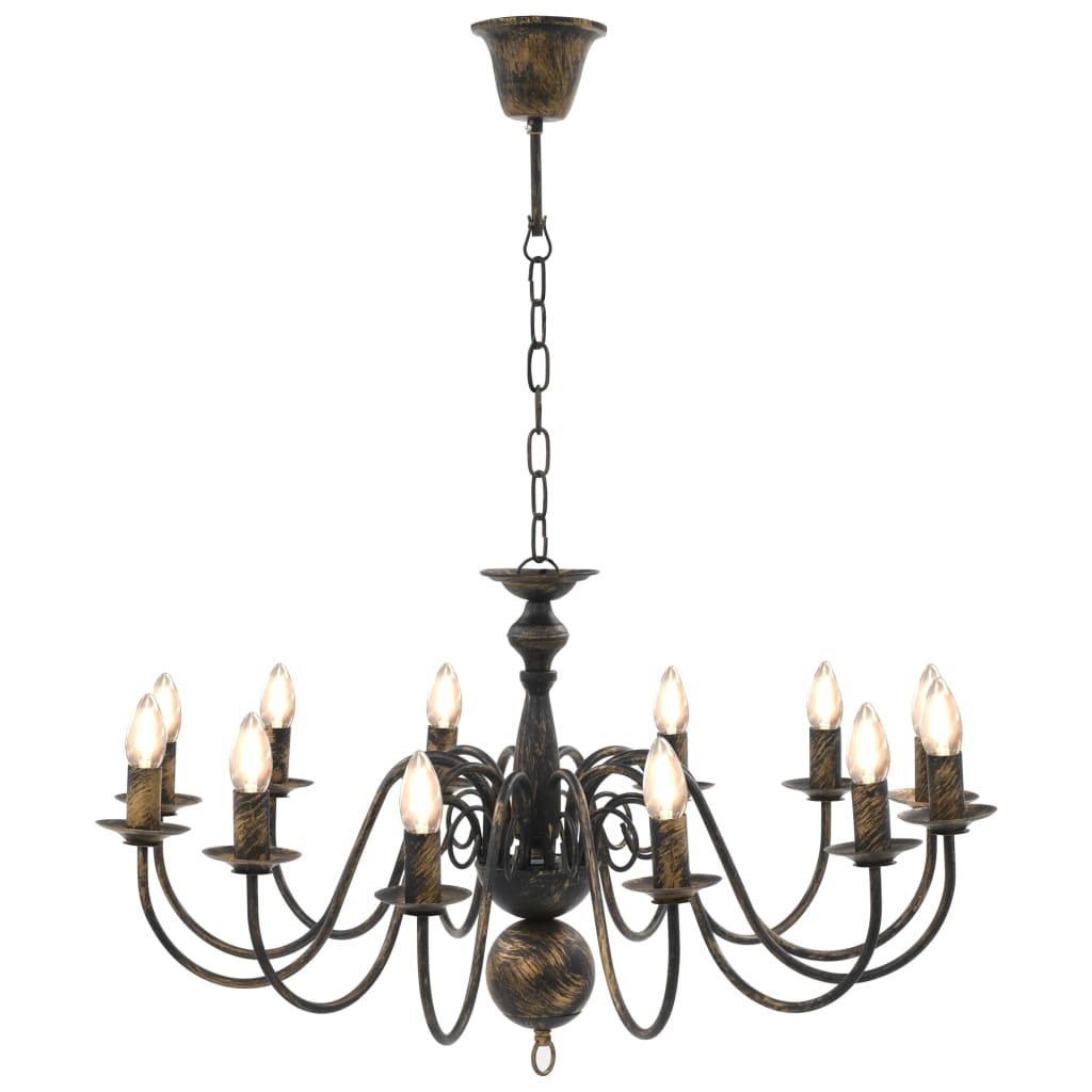 vidaXL Chandelier Antique Black 12 x E14 Bulbs
