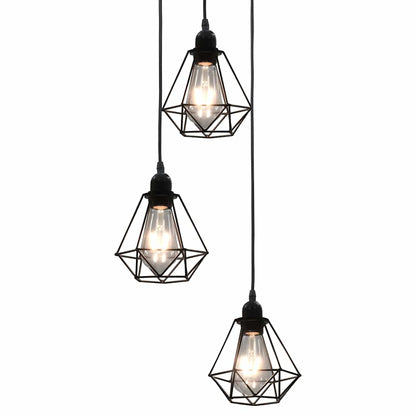 281634 vidaXL Ceiling Lamp with Diamond Design Black 3 x E27 Bulbs